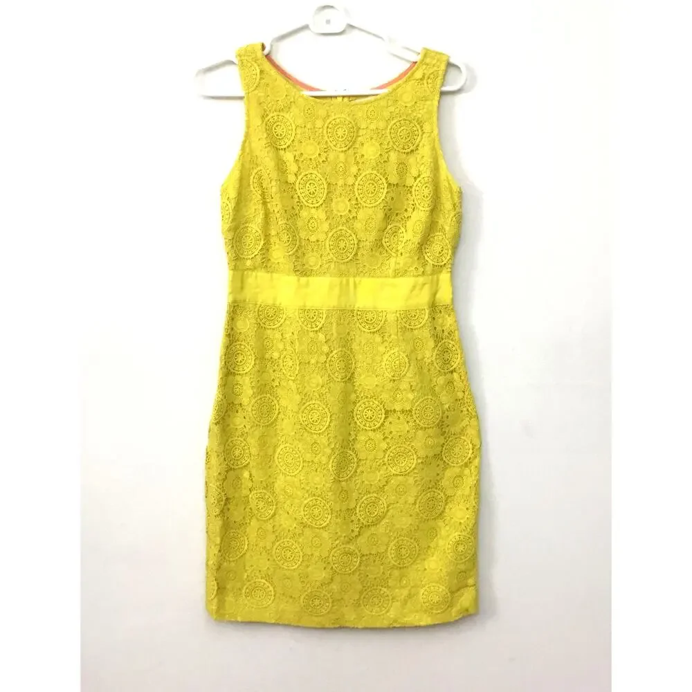 BODEN Yellow Floral Lace Sleeveless Sheath Dress Size 6R - Picture 2 of 8